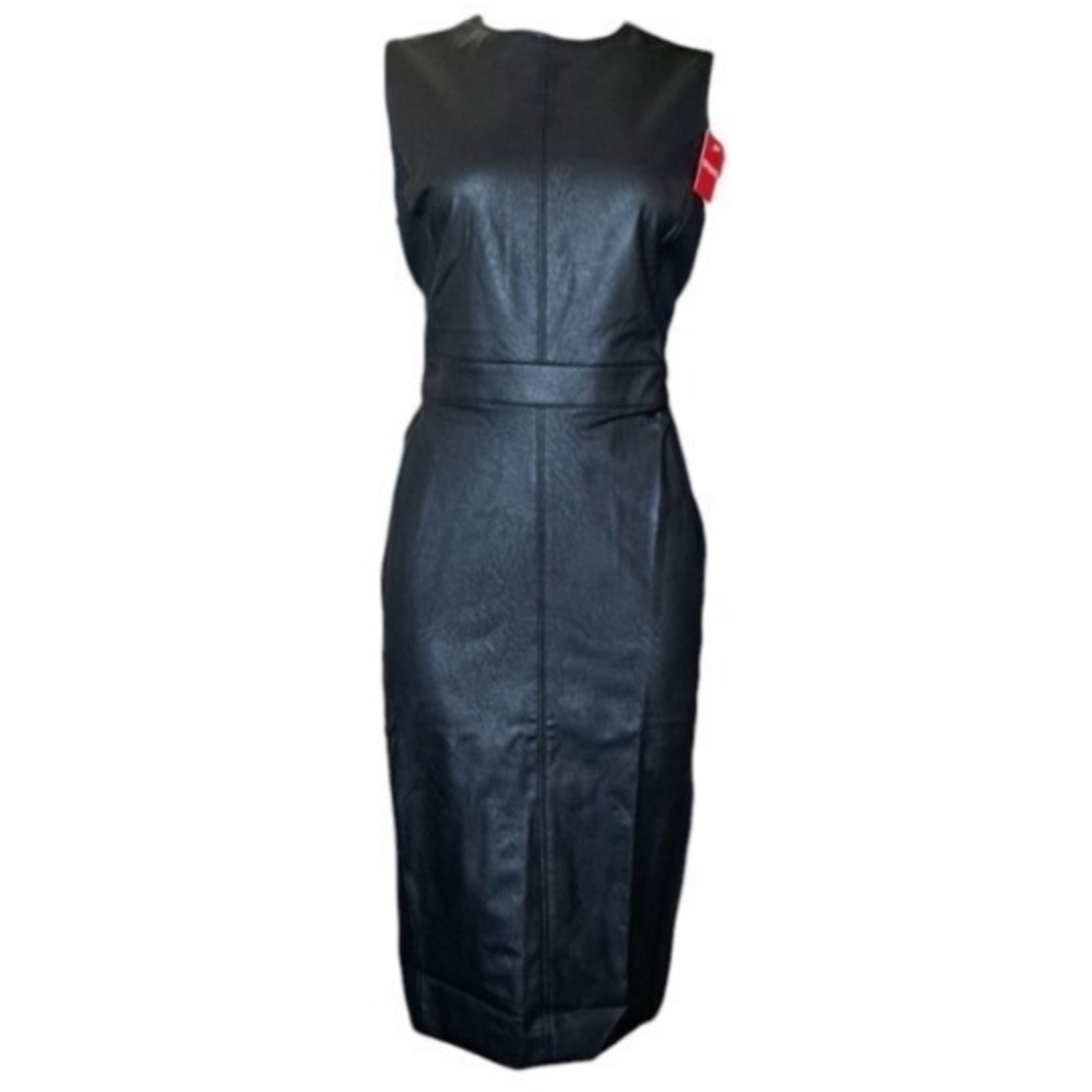 Spanx Luxe Black Faux Leather Dress Sleeveless Sheath M Bodycon Goth Party Biker